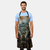 Airedale Halloween Night Doggy Delikatesse Schürze (Getragen)