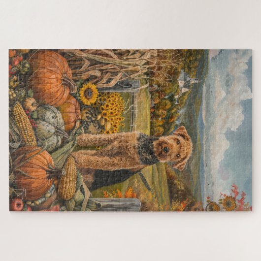 Airedale Herbsternte Erntedank Hund Puzzle (Horizontal)
