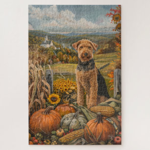 Airedale Herbsternte Erntedank Hund Puzzle