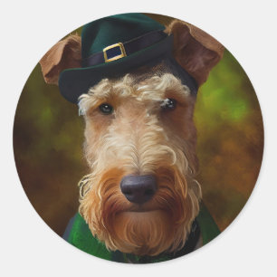 Airedale Hund am St. Patrick's Day Runder Aufkleber