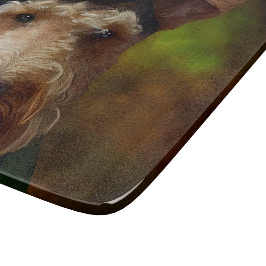 Airedale Hund am St. Patrick's Day Schneidebrett (Ecke)
