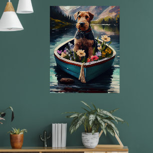 Airedale-Hund auf einem Paddel: Ein landschaftlich Poster