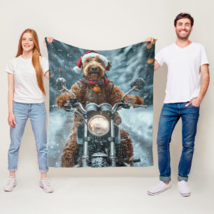 Airedale-Hund fährt auf Motorrad Weihnachten Fleecedecke