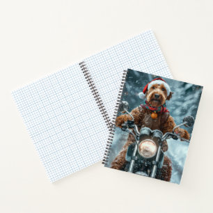 Airedale Hund fährt Motorrad Weihnachten Notizblock