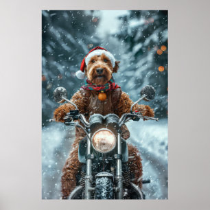 Airedale-Hund fährt Motorrad Weihnachten Poster