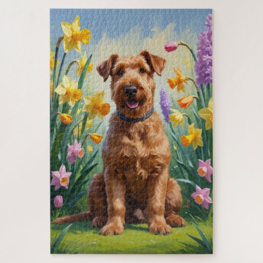 Airedale-Hund Frühlingsblumen Malerei Puzzle (Vertikal)