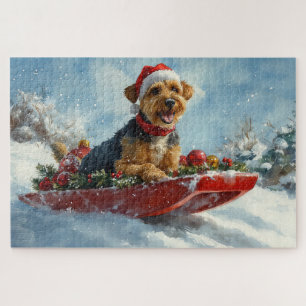 Airedale-Hund im Schlitten Lass es schneien Weihna Puzzle