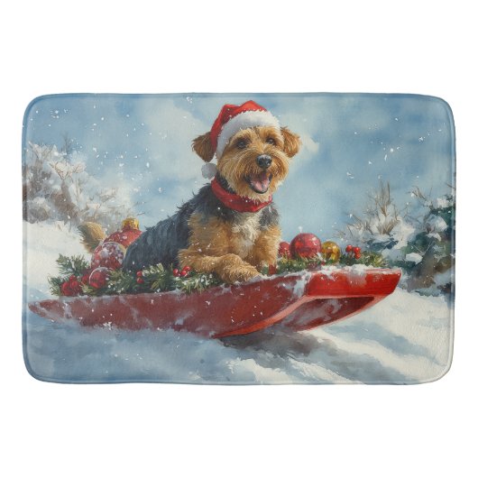 Airedale Hund in Sledge Let it Snow Weihnachten Badematte (Vorderseite)
