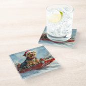 Airedale Hund in Sledge Let it Snow Weihnachten Glasuntersetzer (Schrägansicht)