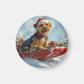 Airedale Hund in Sledge Let it Snow Weihnachten Magnet (Vorne)