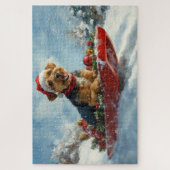 Airedale Hund in Sledge Let it Snow Weihnachten Puzzle (Vertikal)