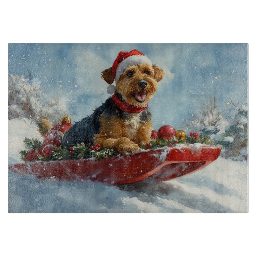 Airedale Hund in Sledge Let it Snow Weihnachten Schneidebrett (Vorderseite)