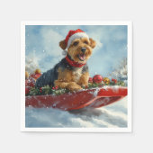 Airedale Hund in Sledge Let it Snow Weihnachten Serviette (Vorderseite)