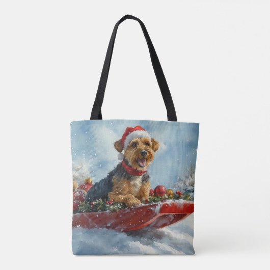 Airedale Hund in Sledge Let it Snow Weihnachten Tasche (Rückseite)