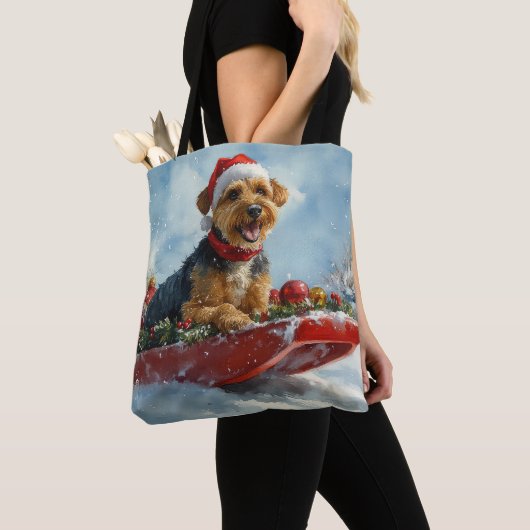Airedale Hund in Sledge Let it Snow Weihnachten Tasche (Von Nahem)
