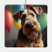 Airedale Hund mit Kuchen und Ballons Keramikornament (Rückseite)