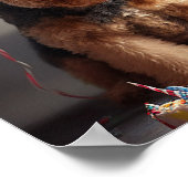 Airedale Hund mit Kuchen und Ballons Poster (Ecke)