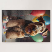 Airedale Hund mit Kuchen und Ballons Puzzle (Horizontal)