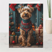 Airedale Hund mit Weihnachtsgeschenken Feuerplatz Karte (Vorderseite)