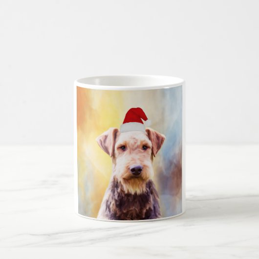 Airedale Hund Weihnachten Weihnachtsmannmütze Art  Kaffeetasse (Mittel)