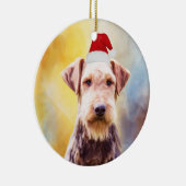Airedale Hund Weihnachten Weihnachtsmannmütze Art Keramikornament (Rechts)