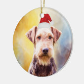 Airedale Hund Weihnachten Weihnachtsmannmütze Art Keramikornament (Links)