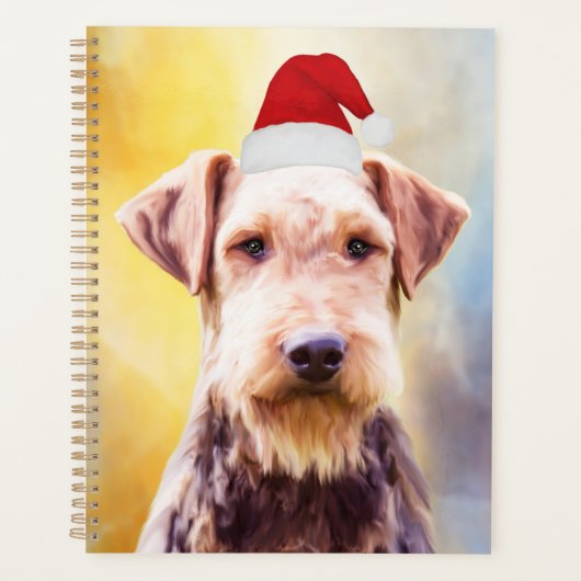 Airedale Hund Weihnachten Weihnachtsmannmütze Art Planer (Vorderseite)