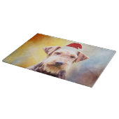 Airedale Hund Weihnachten Weihnachtsmannmütze Art  Schneidebrett (Ecke)