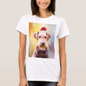 Airedale Hund Weihnachten Weihnachtsmannmütze Art T-Shirt (Vorderseite)
