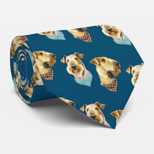 Airedale Hunde auf Sky Blue Krawatte (Gerollt)