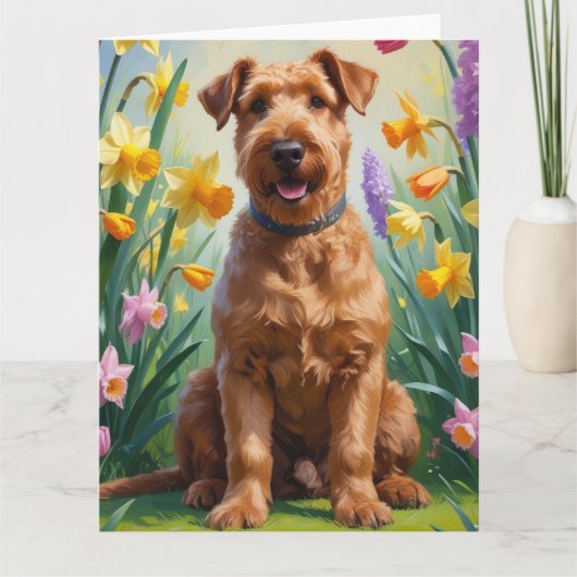 Airedale Hunde Frühlingsblumen Malerei Karte (Vorderseite)