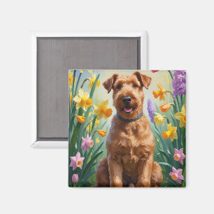 Airedale Hunde Frühlingsblumen Malerei Magnet