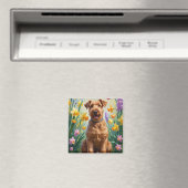 Airedale Hunde Frühlingsblumen Malerei Magnet (In Situ (Geschirrspüler))