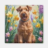 Airedale Hunde Frühlingsblumen Malerei Magnet (Vorne)