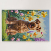 Airedale Hunde Frühlingsblumen Malerei Puzzle (Horizontal)
