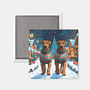 Airedale Hunde Weihnachten Schnee Urlaub Magnet