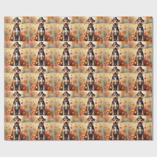 Airedale im Herbst Leaves Erntedank Kunst, Dichtun Geschenkpapier (Flach)