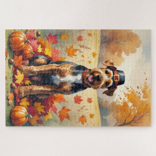 Airedale im Herbst Leaves Erntedank Kunst, Dichtun Puzzle (Horizontal)