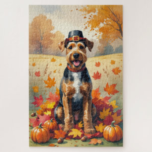 Airedale im Herbst Leaves Erntedank Kunst, Dichtun Puzzle