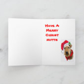 Airedale in der Weihnachtsmannmütze Feiertagskarte (Innenseite)