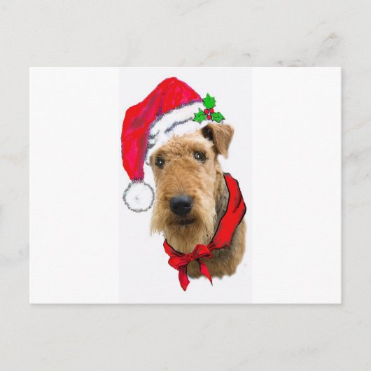 Airedale In Santa Hat Feiertagspostkarte (Vorderseite)