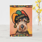 AIREDALE MARDI GRAS KARTE (Gelbe Blume)