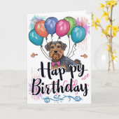 Airedale mit Balloons Geburtstag Karte (Gelbe Blume)