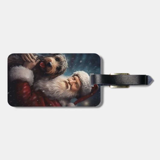 Airedale mit dem Weihnachtsmann Festlich Weihnacht Gepäckanhänger (Rückseite horizontal)
