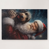 Airedale mit dem Weihnachtsmann Festlich Weihnacht Puzzle (Horizontal)