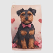 Airedale mit Rose - Valentinstag Golfhandtuch (Vorderseite)