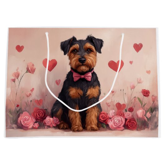 Airedale mit Rose - Valentinstag Große Geschenktüte (Vorderseite)