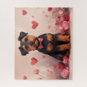 Airedale mit Rose - Valentinstag Puzzle (Vertikal)