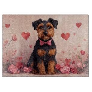 Airedale mit Rose - Valentinstag Schneidebrett