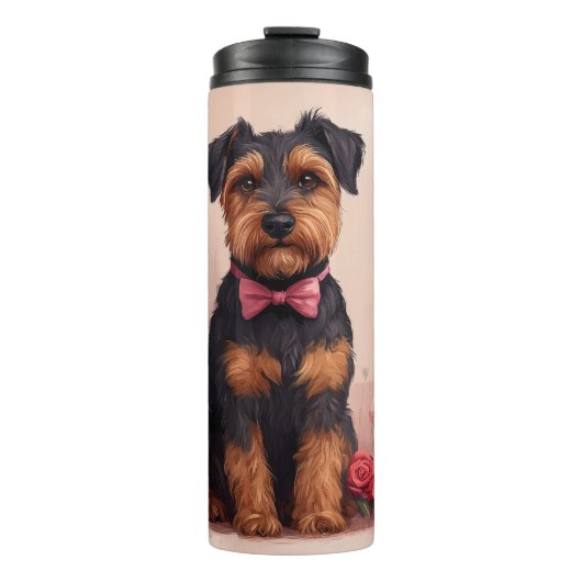 Airedale mit Rose - Valentinstag Thermosbecher (Vorderseite)